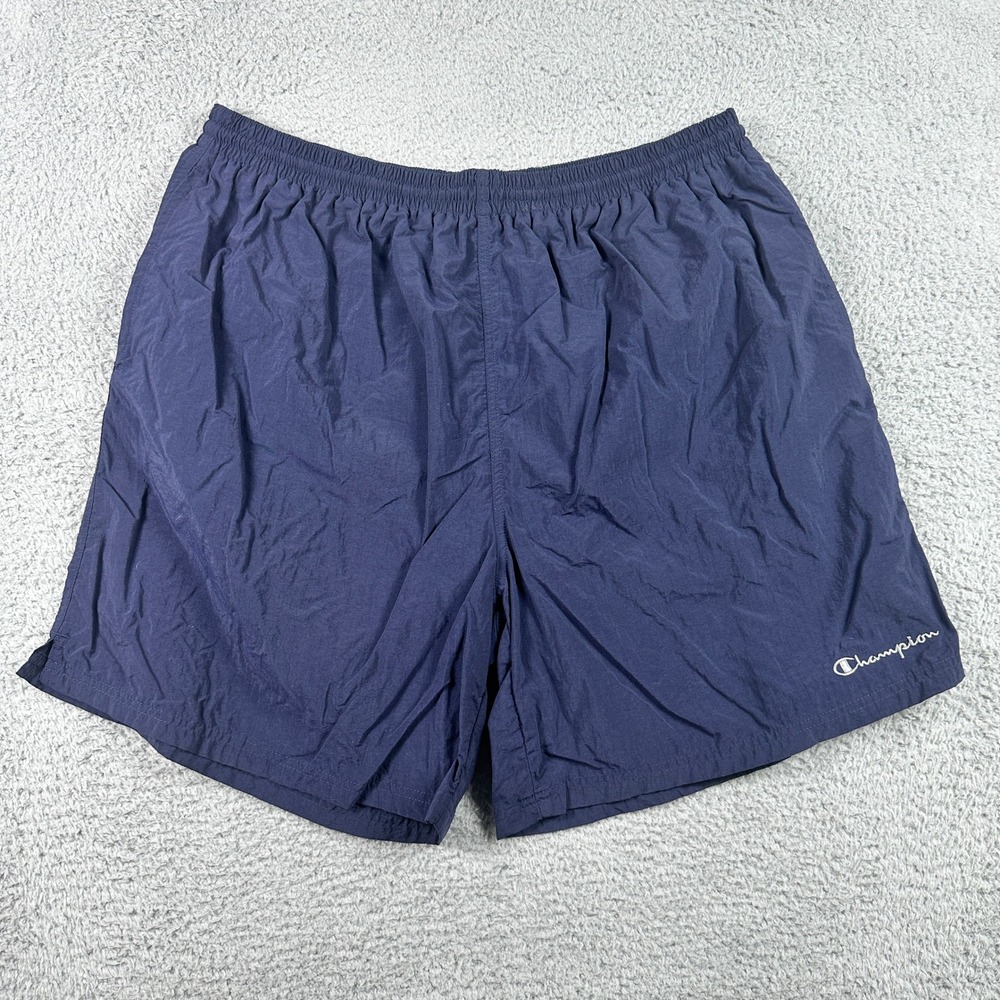 Champion Vintage 90s Swim Trunks Mens XXL Navy Blue Mesh Lined Nylon Shorts